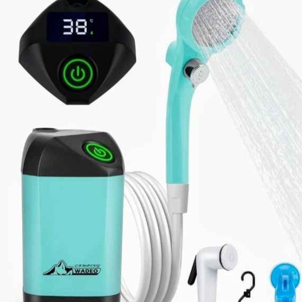 WADEO Aqua Blue Portable Shower Head with Digital Temperature Display